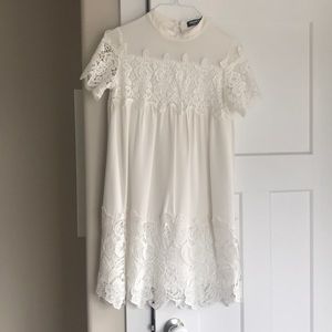 Baby doll white dress with lace trim